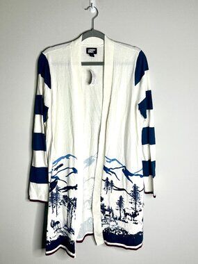 Lands' End Long-Lined Lightweight Cardigan Sweater Wilderness Scene Sz M NWT